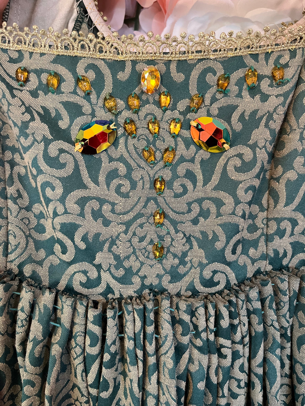 Character period green and gold gown