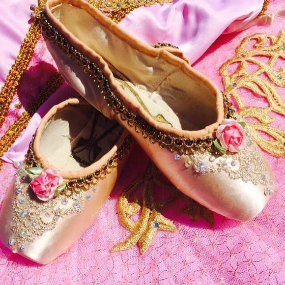Decorated pointe shoes - Golden Rose